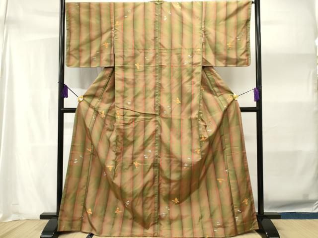 平和屋着物▽上質な紬 単衣 霞文 正絹 逸品 CAAV9413ze