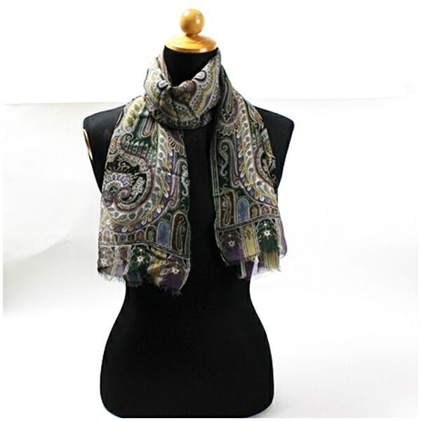 エトロ シルク スカーフ 長方形 グリーン×マルチカラー 中古 Aランク 