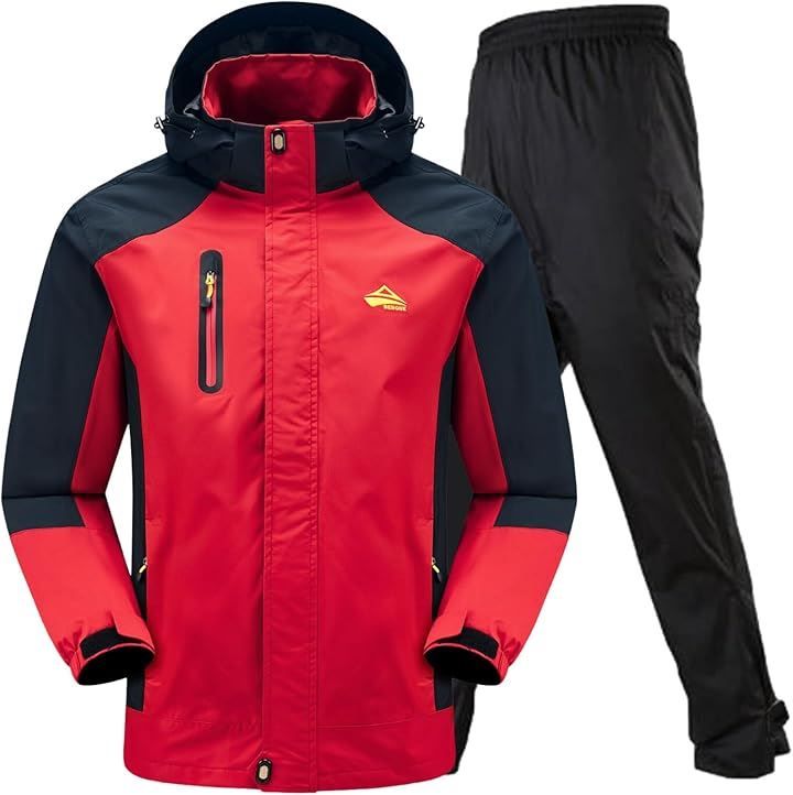 BENQUE ベンケ 大雨でも快適 アウトドアジャケット 上下セット メンズ 登山 レインウェア 釣り バイク レインパンツ マウンテンパーカー マウンテンジャケット 防水 撥水 カッパ 雨具 5.レッド 防水レインパンツ 3XL