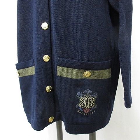 バーバリーズ Burberrys ニット カーディガン 長袖 丸首 金釦 刺繍 ウール 紺 緑 カーキ ネイビー F NICORILABO_COM