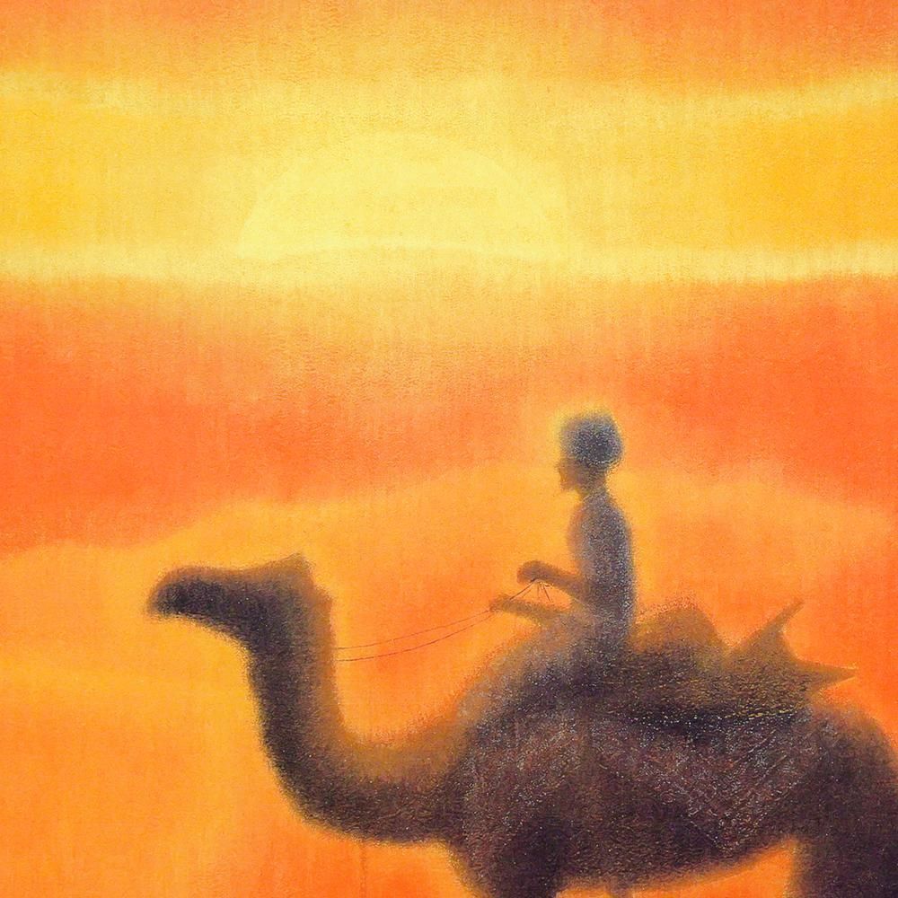 WISH】平山郁夫「夕日の砂漠」工芸画(岩絵の具方式) 約10号 証明