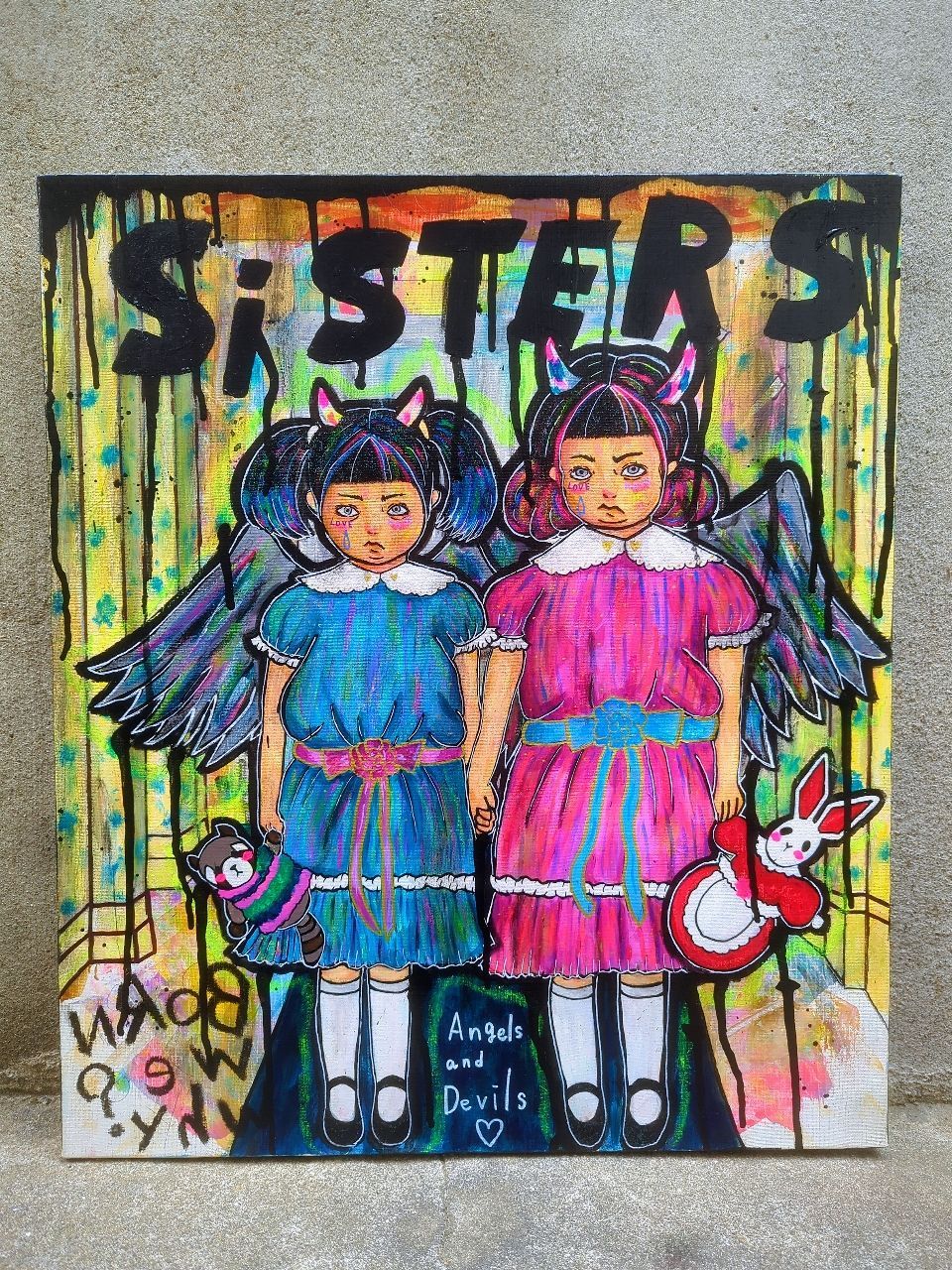 F10号/お値下げOK】SISTERS 現代アート 絵画 インテリア イラスト