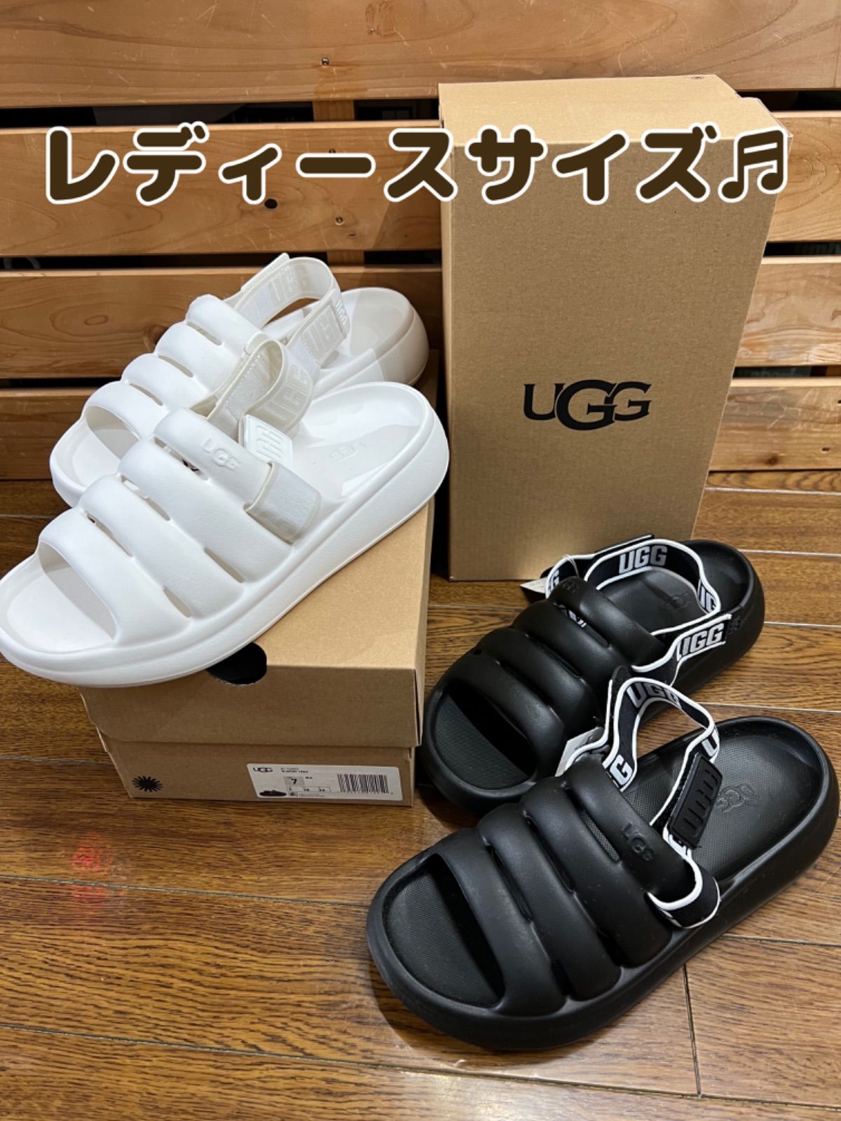 UGG アグ○靴 サンダル レディース ブラック ホワイト ベルト 22 23 24 