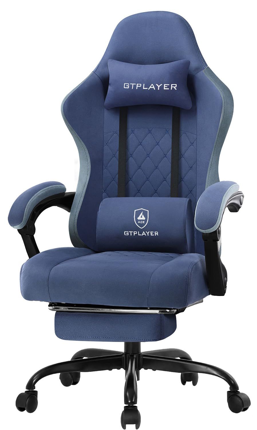 GTPLAYER ゲーミングチェア ファブリック オットマン 椅子 イス テレワーク 腰痛対策 pcチェア デスクチェア 蒸れない ソファーの座り心地 安心の非再生ウレタン採用 ポケットコイル採用 ダイア調に蝶の刺繍のデザイン LR002-Blu