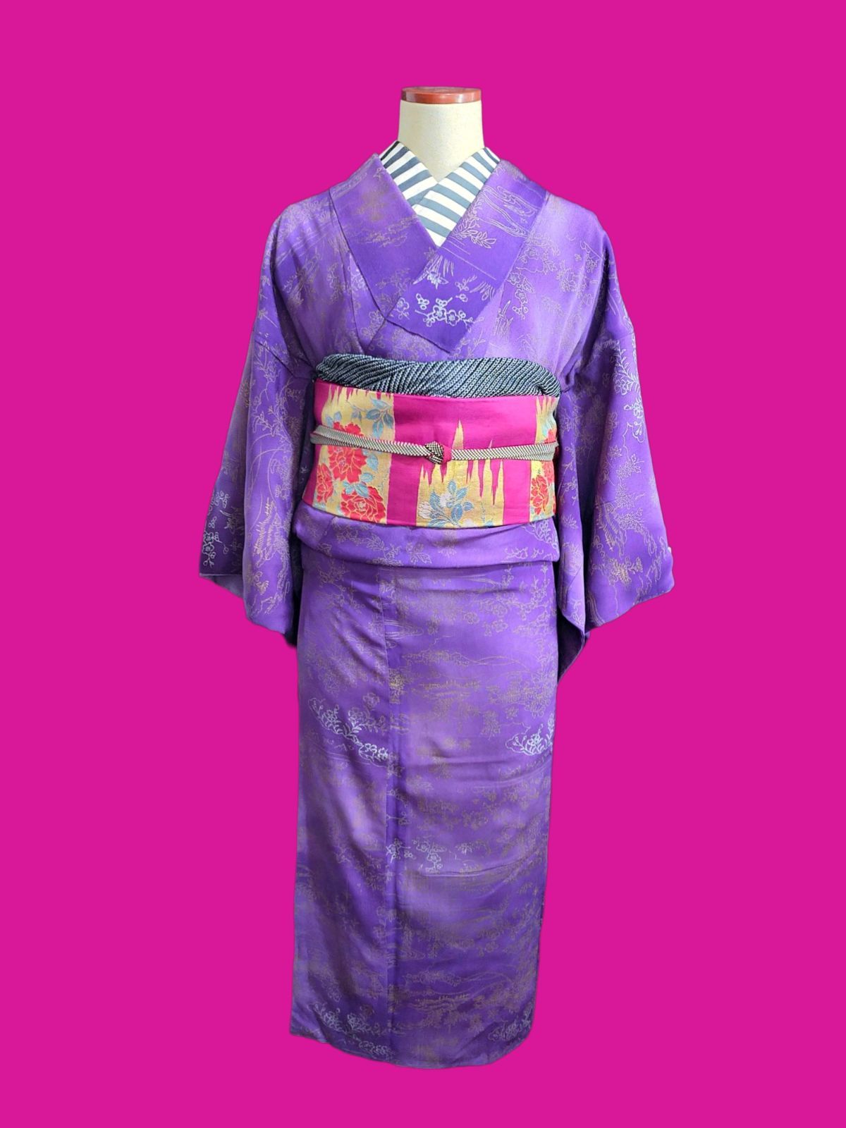 銘仙 着物 柴垣 牡丹 antique kimono A-0842 | www.carmenundmelanie.at