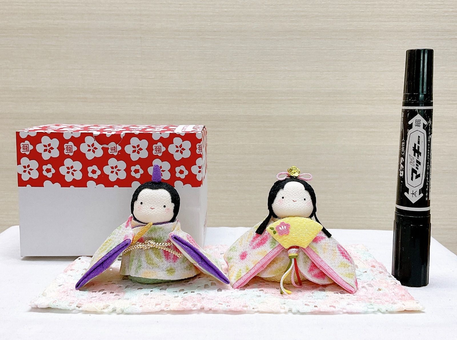 ちりめんお雛様【ぽてりひな2人(麻の葉)】ひな飾り 自分雛 女の子誕生祝い 新品 未使用品 日本製