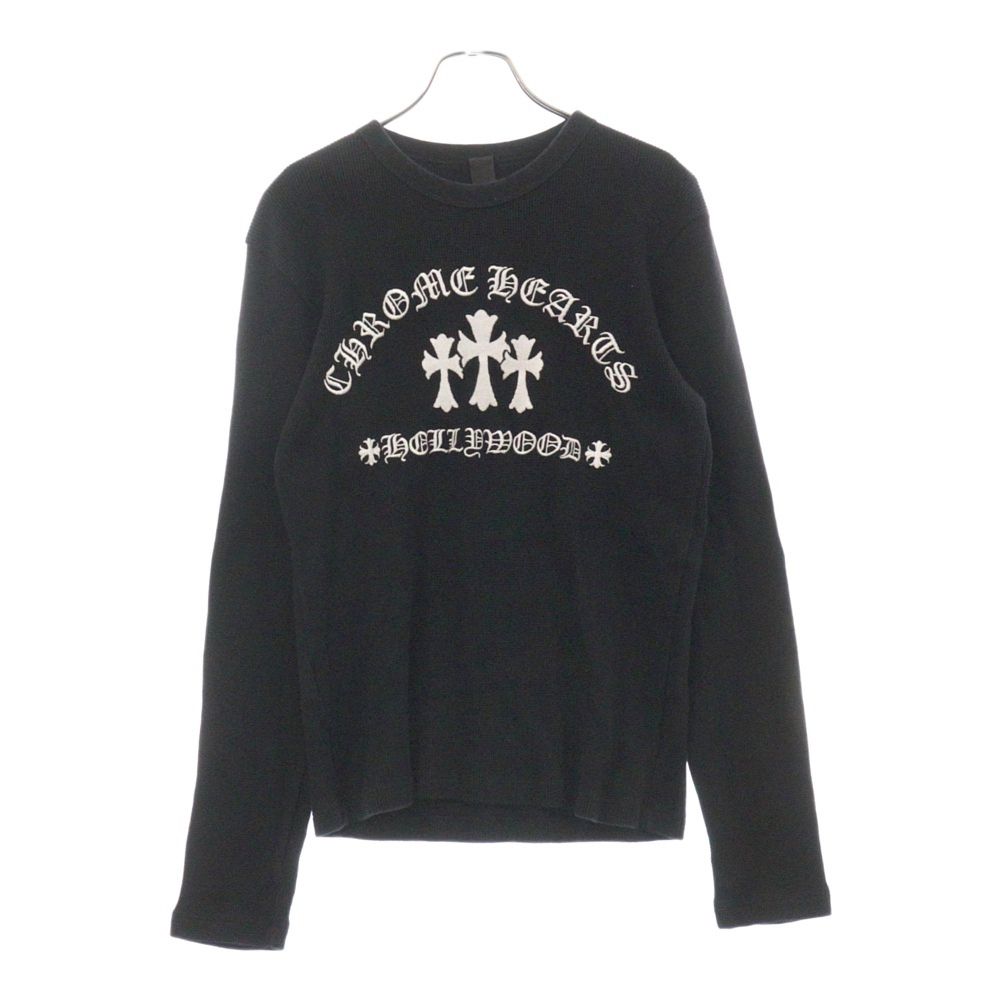CHROME HEARTS (クロムハーツ) SAILIN ON THRML フロントセメタリー刺繍サーマル長袖カットソー ブラック