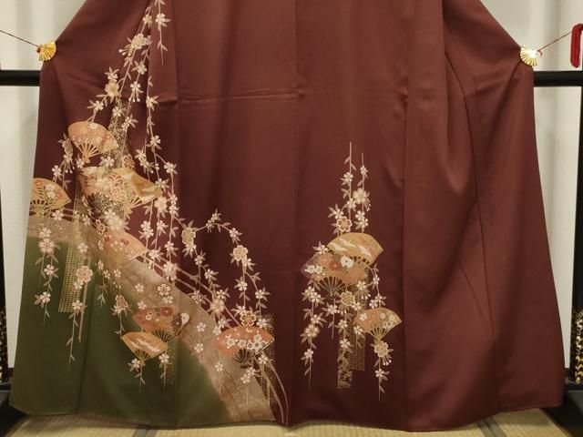 平和屋着物□訪問着 渡橋扇面飛鶴花文 暈し染め 金彩 正絹 逸品
