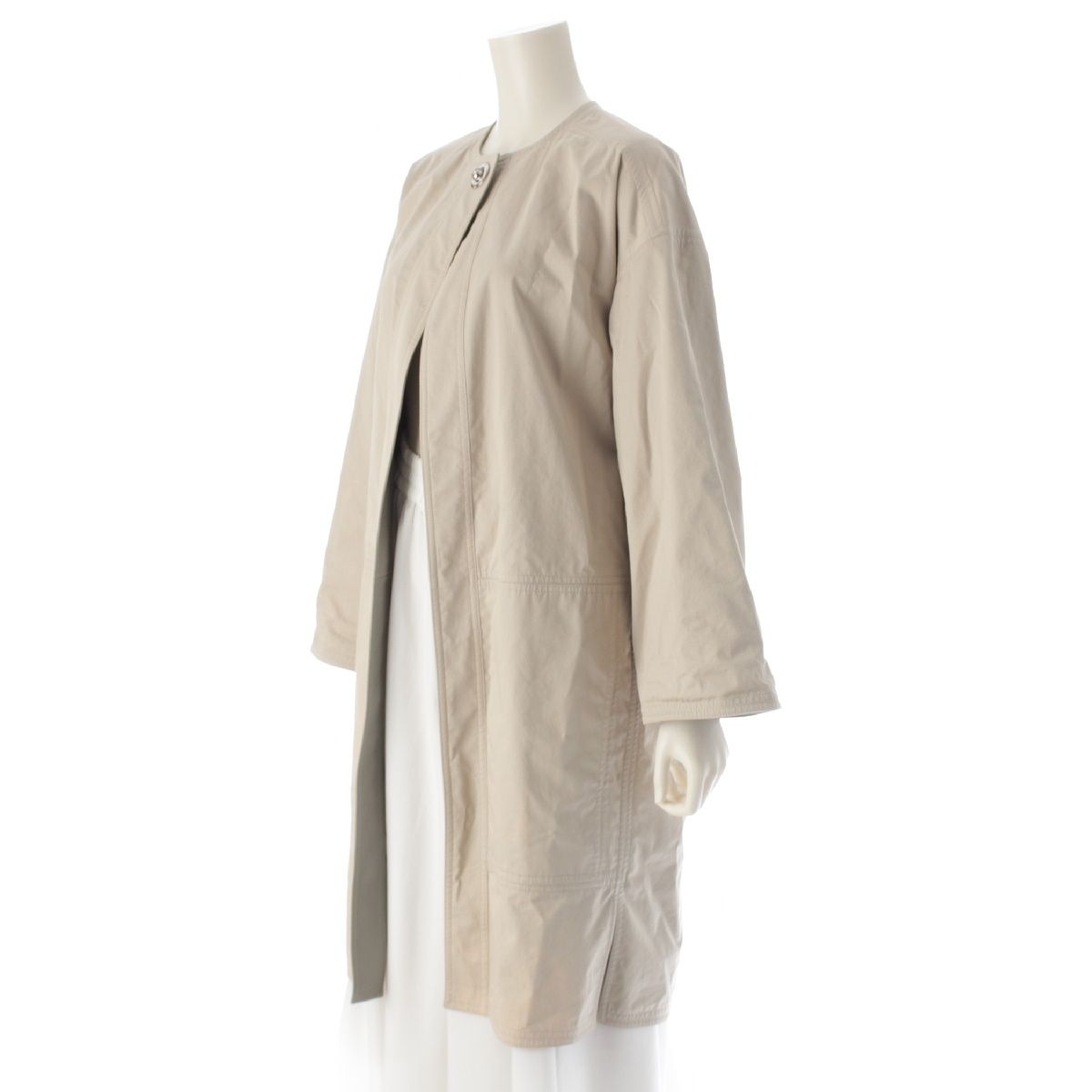 エルメス コットン レザー ノーカラー ロング ターンロック コート  
