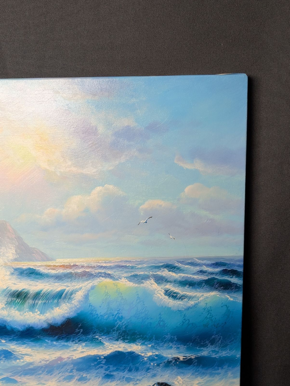 SALE海 波 油彩 配送 サイン有り 10号キャンバスのみ F10 かもめ 灯台