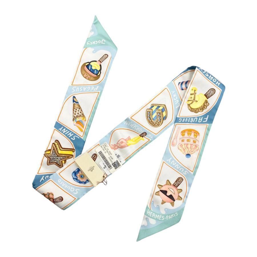 ☆E3182 エルメス シルクスカーフ ツイリー ファニー・アイスクリーム