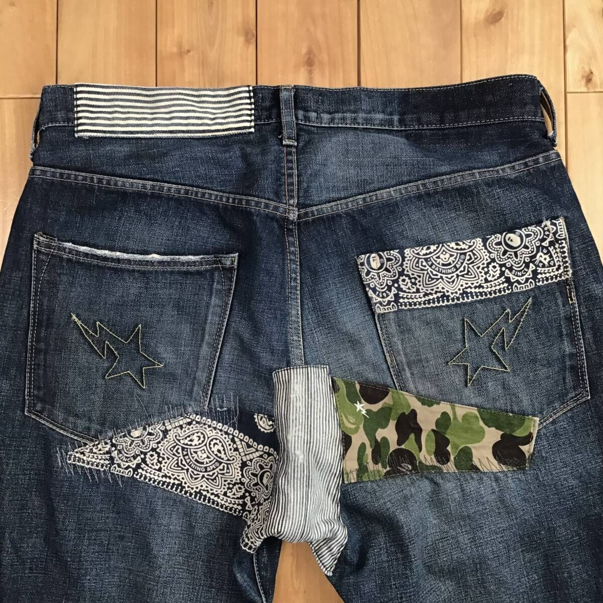 DENIM BAPE A camo DAMAGE ABC PANTS Bathing Ape Size | eBay L