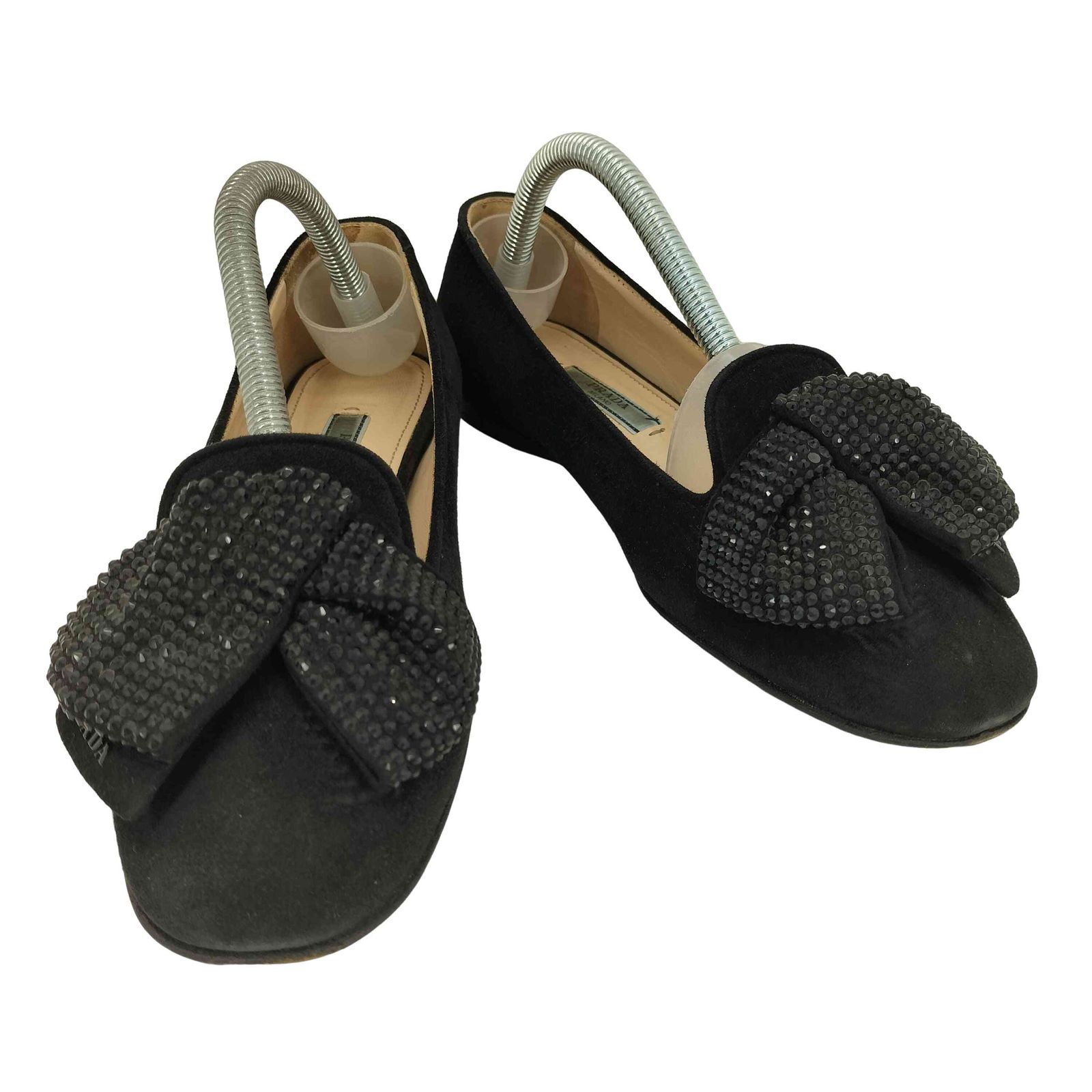 プラダ PRADA ビジュー リボン フラット パンプス レディース 35 1 2