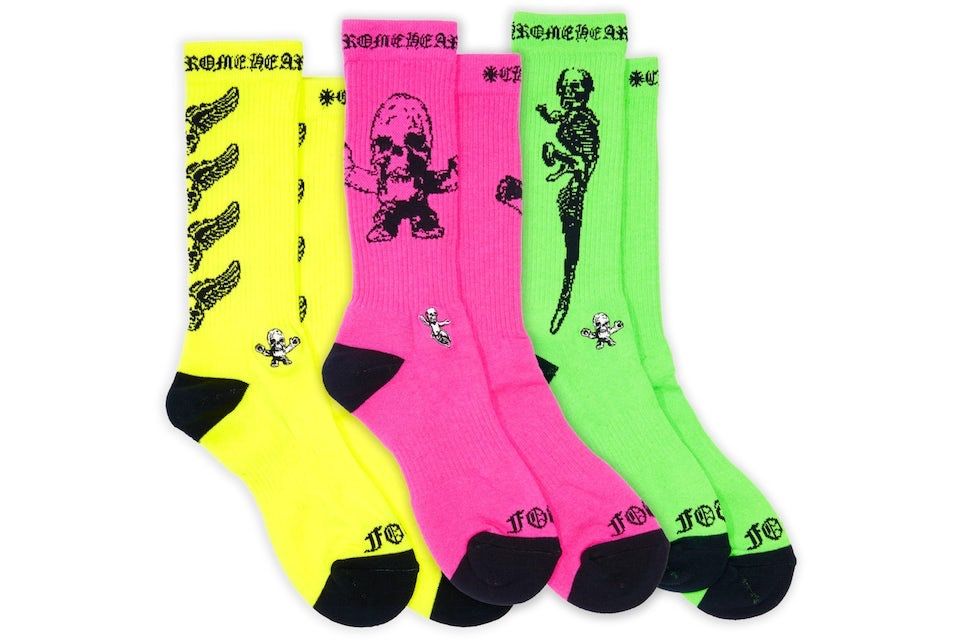 【未使用品】Chrome Hearts Foti Socks (3 pack) Neon Pink/Yellow/Green クロムハーツ