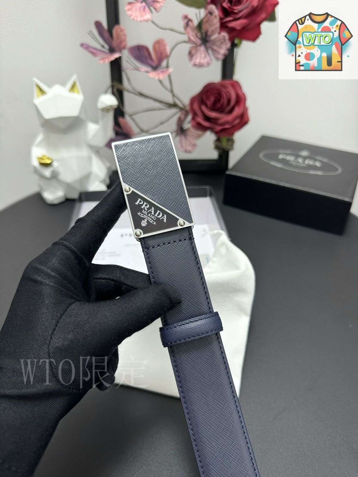 PRADA プラダ ベルト PRADA - 未使用品 プラダ シルバー レザー ベルト ブラック
