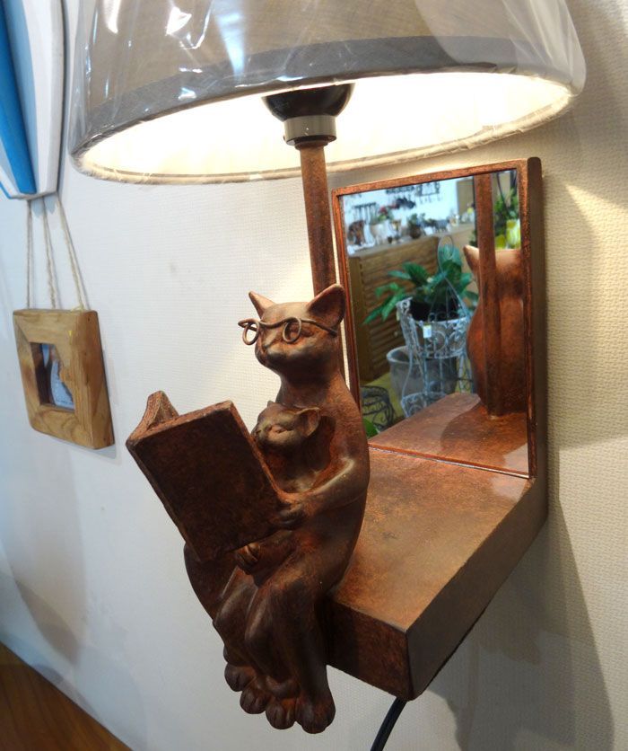 ☆新品 ウォールランプ 猫 ネコ ランプ 読書 親子ネコ 壁掛け照明 鏡