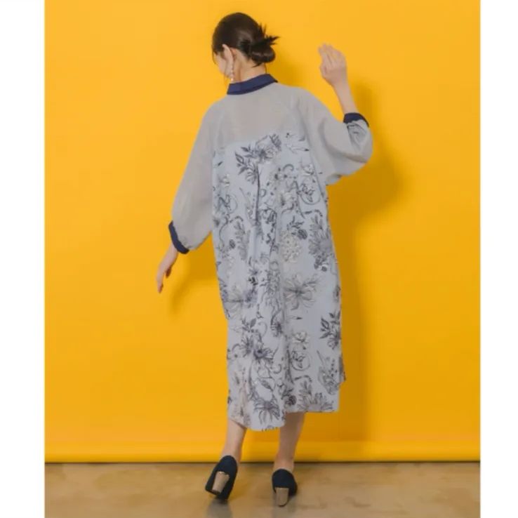 ScoLar ストライプ花柄シャツワンピース