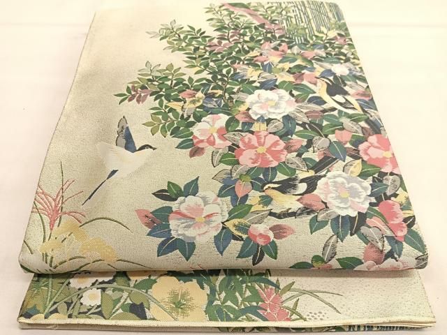 平和屋着物○九寸名古屋帯 紬地 花丸文 霞色 正絹 逸品