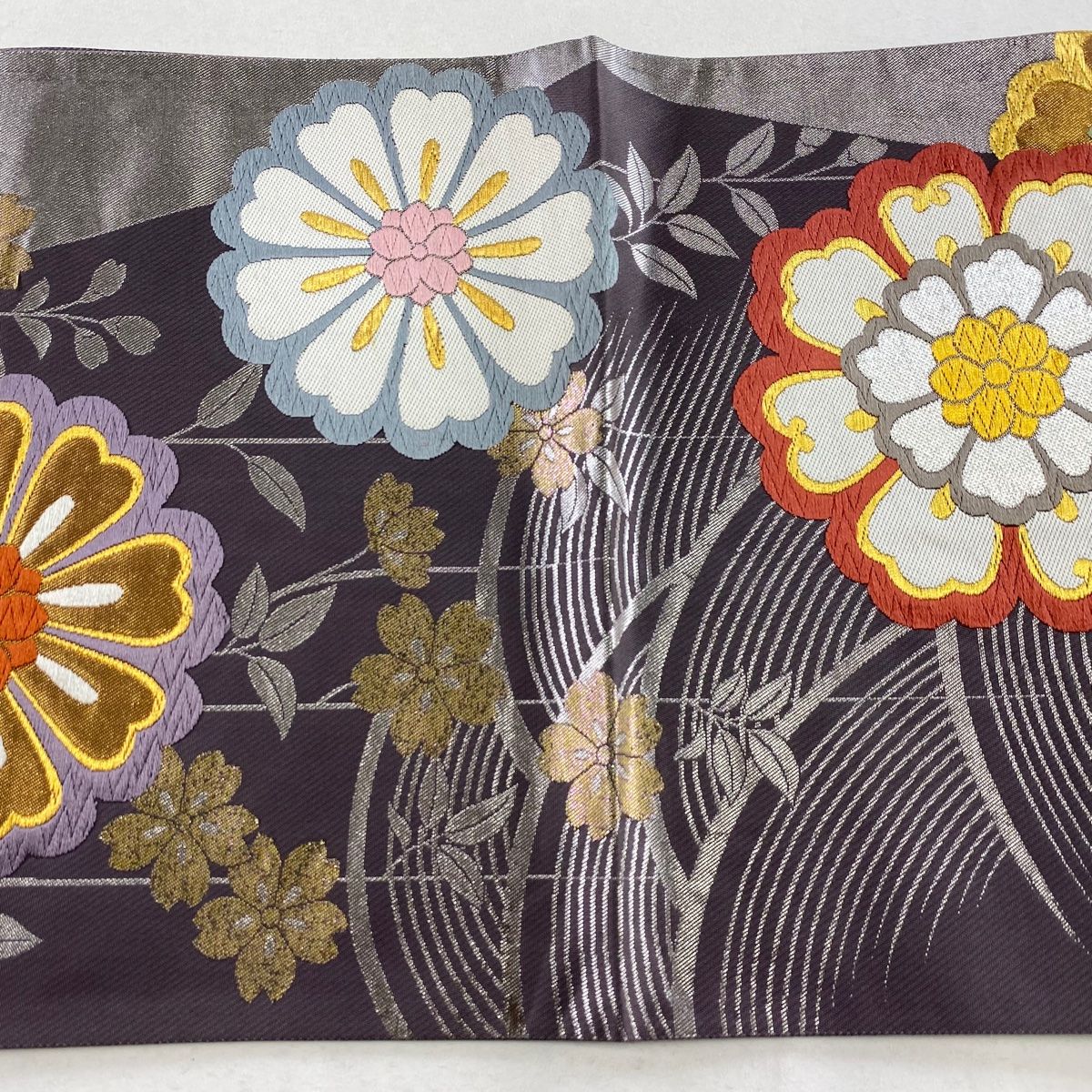 帯4005 ●高級 正絹 全通 袋帯 ねじ梅 袋帯 美品 秀品 全通 正絹