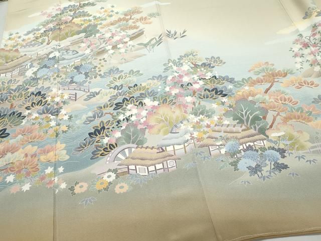 平和屋着物○十日町友禅作家 岡村蒼風 色留袖 風景草木文 正絹 逸品