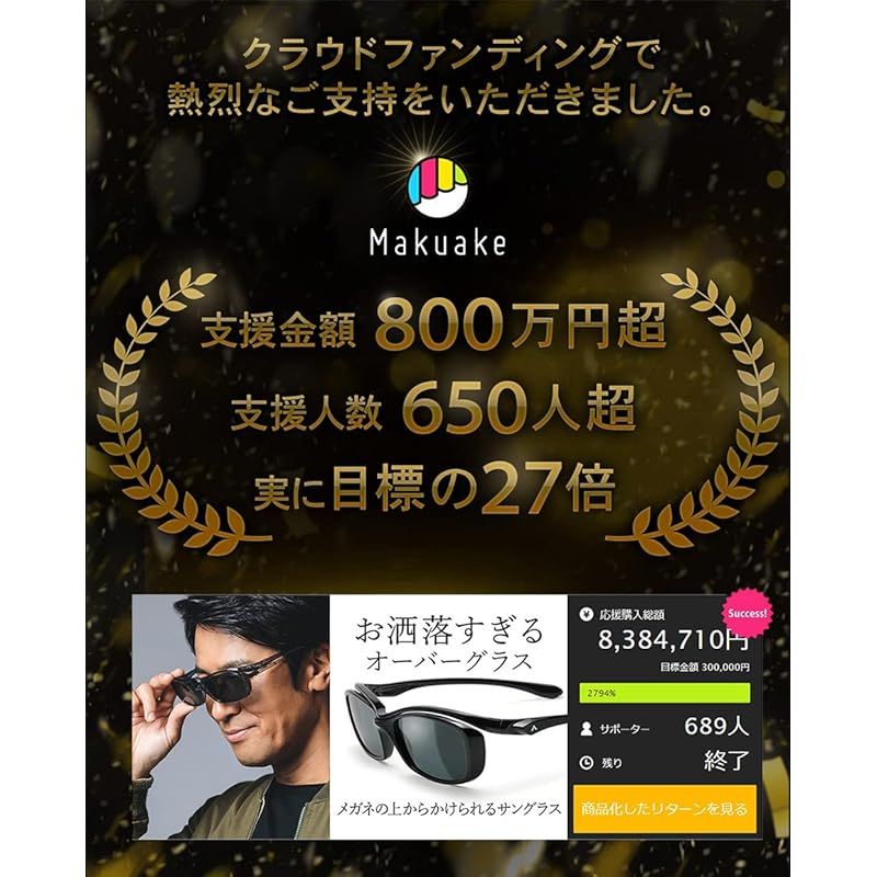 エーフィット オーバーサングラス 眼鏡の上からサングラス オーバーグラス 偏光サングラス メンズ UVカット UV 400対応 AF-OS 11-C 1