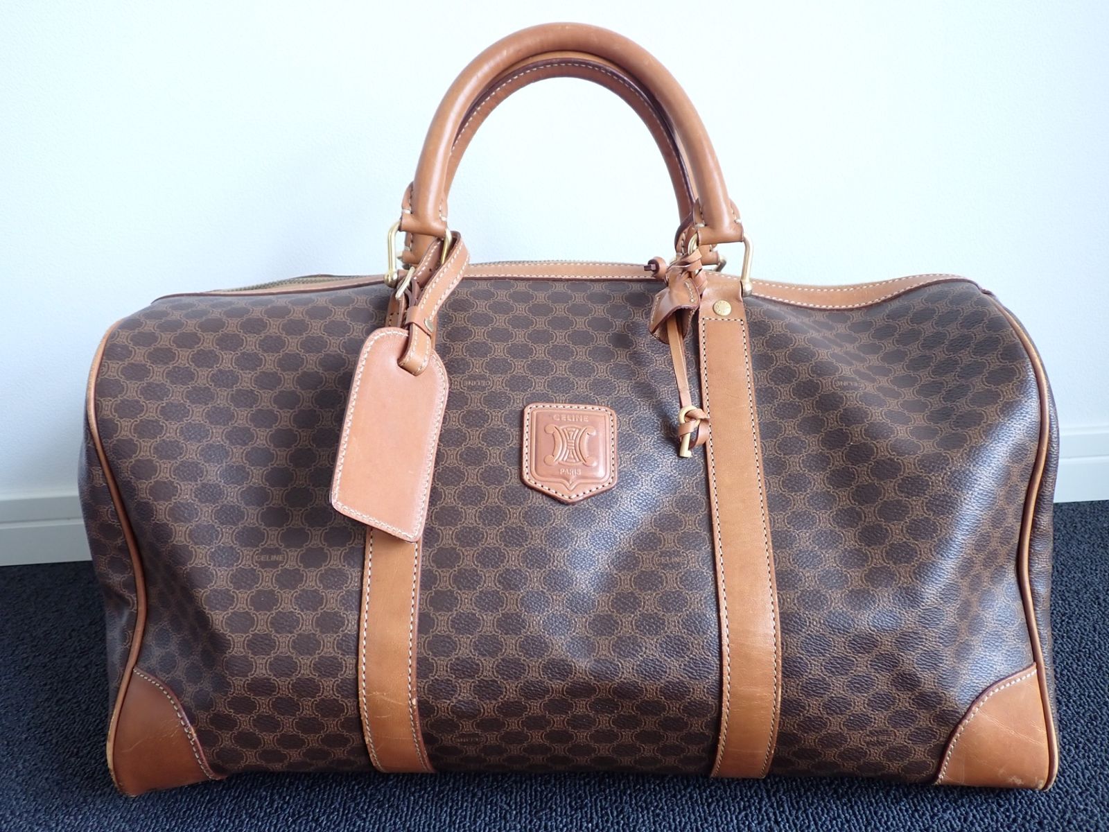 CELINE セリーヌ マカダム ボストンバッグ ブラウン ユニセックス