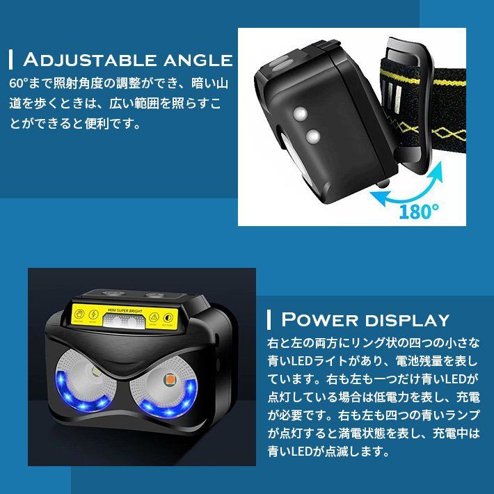 進化版 ヘッドライト usb充電式 2個セット 角度調整可 最大1000ルーメン ６モード センサー点灯 2個セット 進化版 ヘッドライト USB充電式 角度調整可