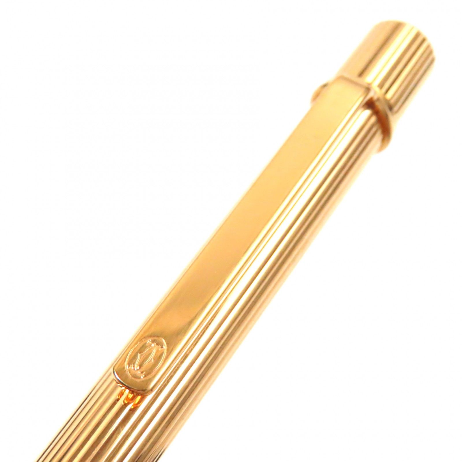 Cartier - 良品▼Cartier カルティエ マスト ドゥ カルティエ ストライプ柄 ロゴ刻印入り ツイスト式 ボールペン ゴールド フランス製 筆記確認◎ 美品▽Cartier カルティエ マスト ドゥ カルティエ ストライプ柄