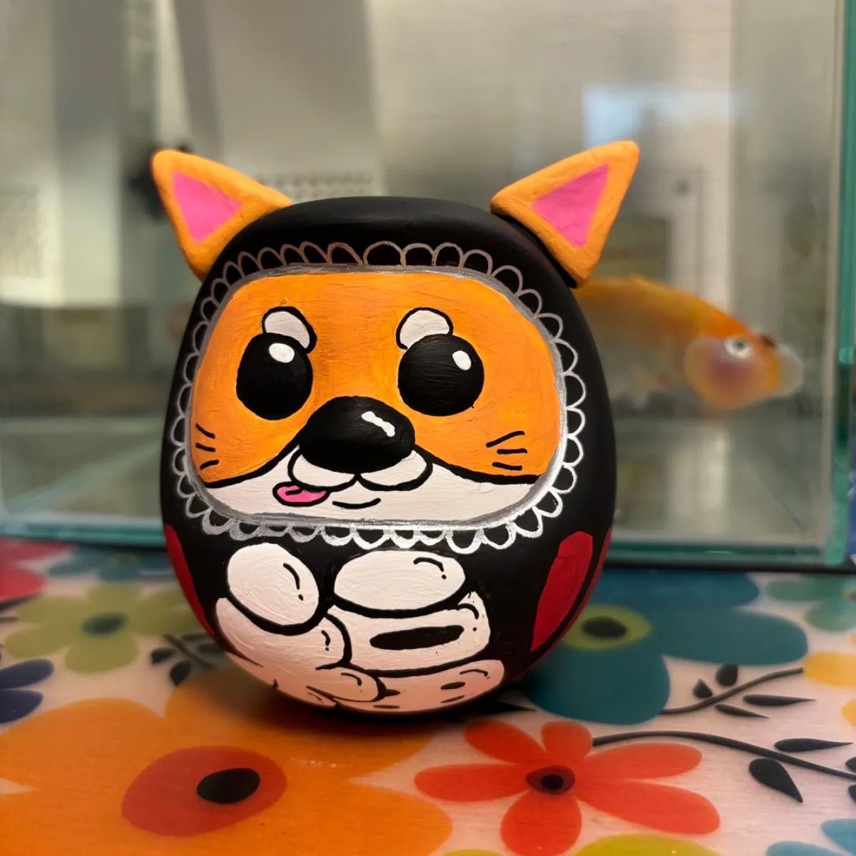 柴犬達磨 だるま 貯金箱 和 手描きイラスト 日本 桜 JAPAN 縁起物 