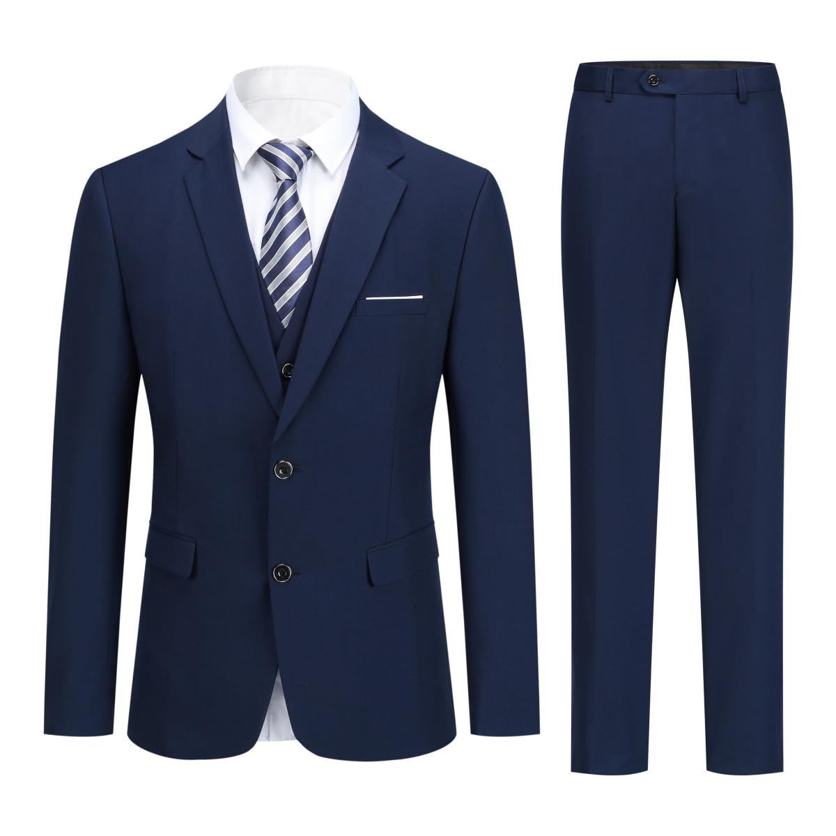 2XL_ネイビー [YFFUSHI] スーツ メンズ スリーピーススーツ 上下セット 