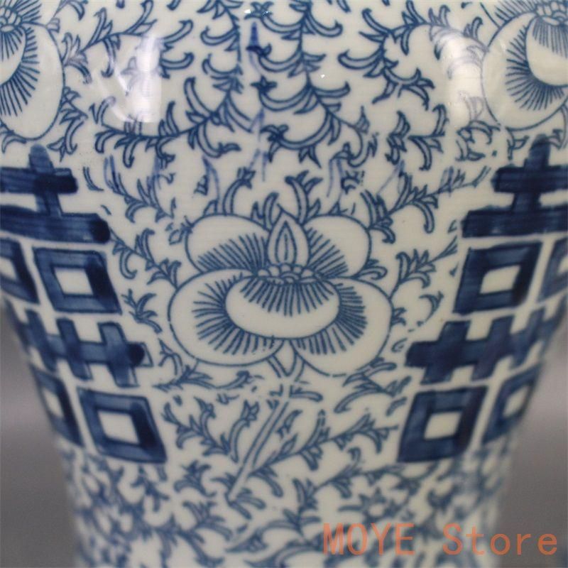 清青花双喜纏枝紋将軍蓋缶 景徳鎮 陶磁器 装飾品 現代工芸品 美術品 置物 清青花双喜纏枝紋将軍蓋缶 景徳鎮 陶磁器 装飾品 現代