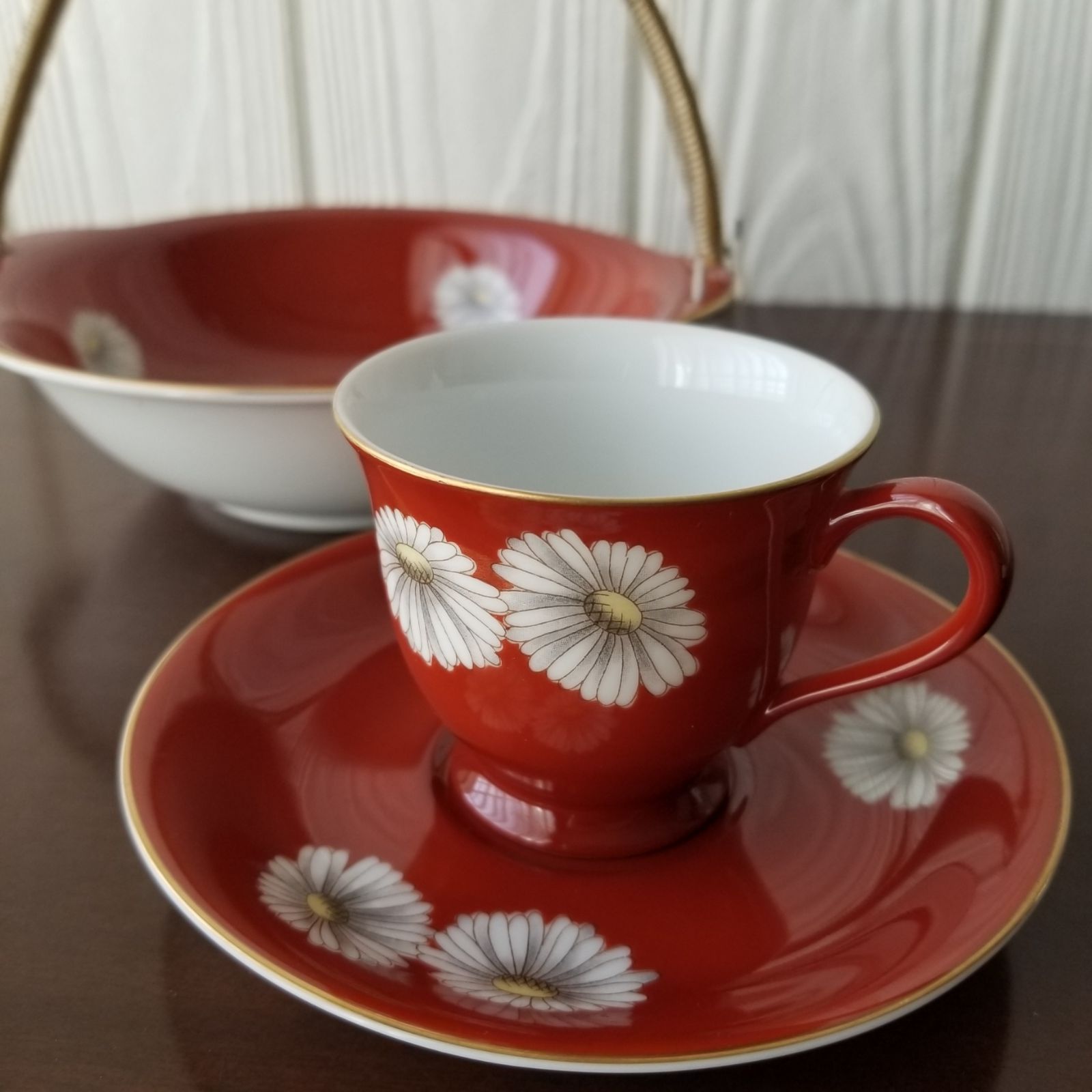 オールドノリタケ 朱地白菊 カップ＆ソーサー NORITAKE 日本陶器 - 食器