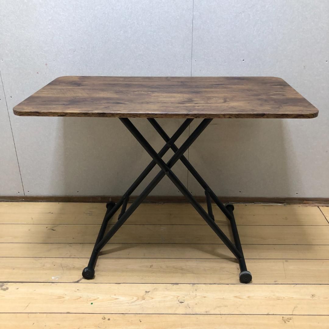 【送料無料】ガス昇降式 折りたたみテーブル キャスター付き デスク 250802 送料無料】ガス昇降式 折りたたみテーブル 高さ調整 木目調 幅100×奥行