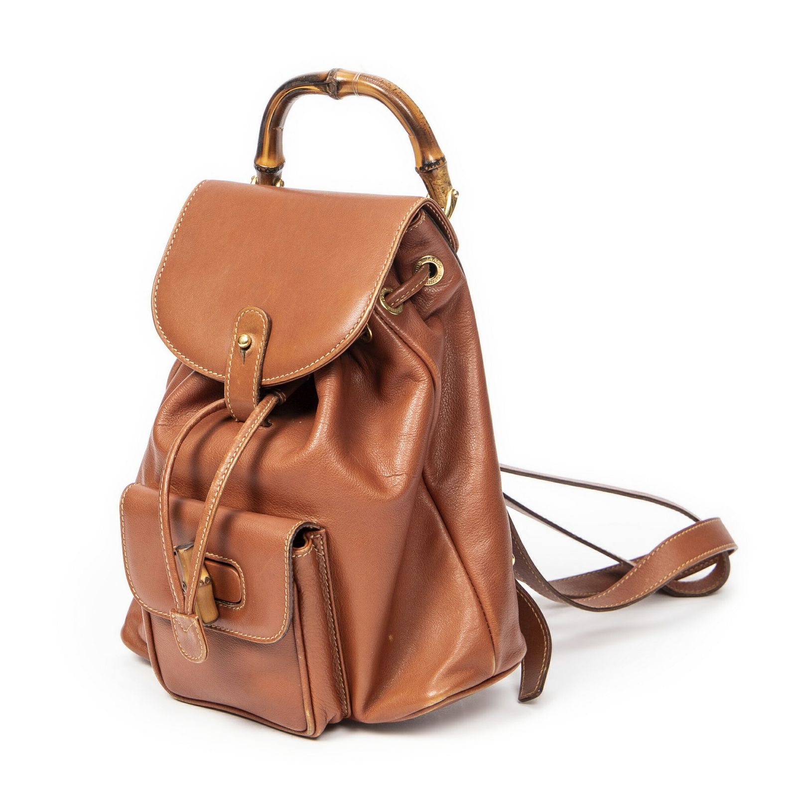 GUCCI グッチミニバンブーリュックサック茶色カーフスキンレザーAB