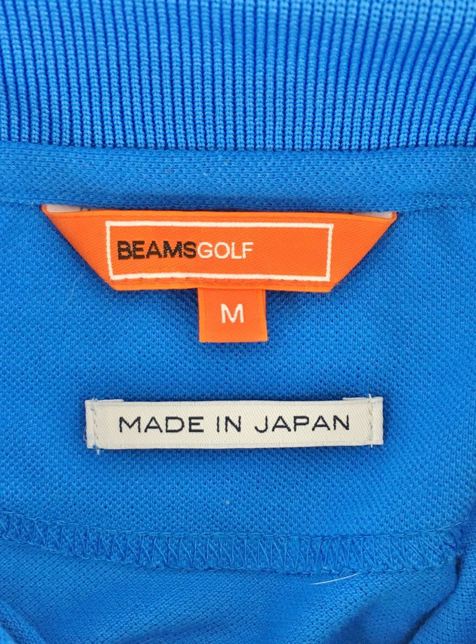 新品【ビームスゴルフ】人気ロゴネーム×袖ワッペンロゴ 半袖ゴルフポロシャツL ビームスゴルフ BE 【COOLMAX】サッカーストライプ半袖