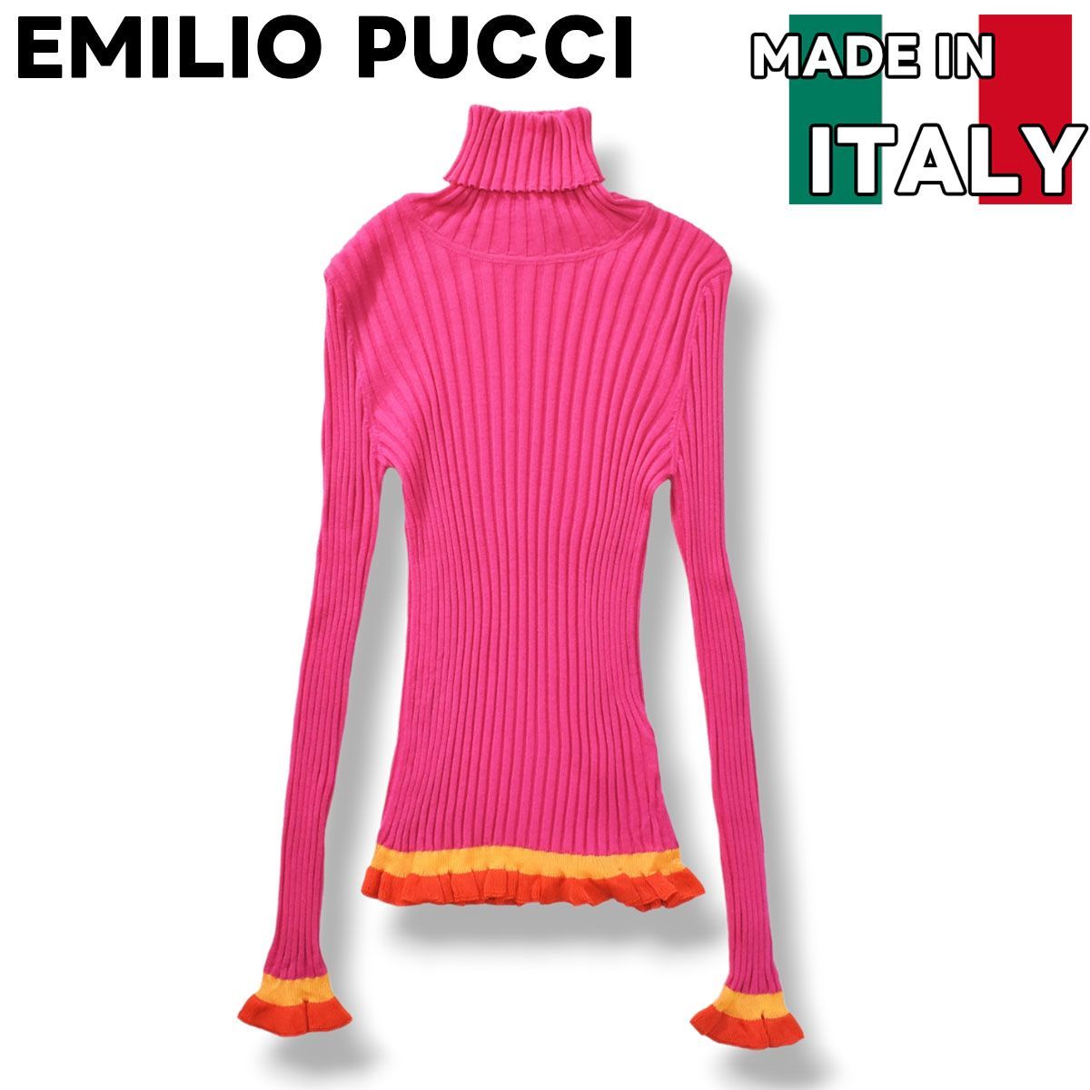 美品】 イタリア製 エミリオプッチ EMILIO PUCCI タートルネック リブニット ウール セーター S ショッキングピンク レディース ♪ -  メルカリ