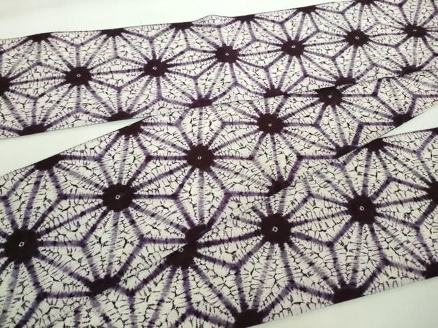 平和屋本店■極上　岩手の匠　草紫堂　南部絞り　紫根染　半幅帯　綿　麻の葉　逸品　DZAA8277kh5 平和屋本店□極上 岩手の匠 草紫堂 南部絞り 紫根染 半幅