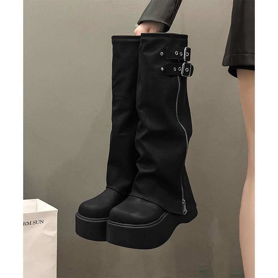 11色展開！国内発送カバーロングブーツ厚底 ルーズシルエット 転倒防止