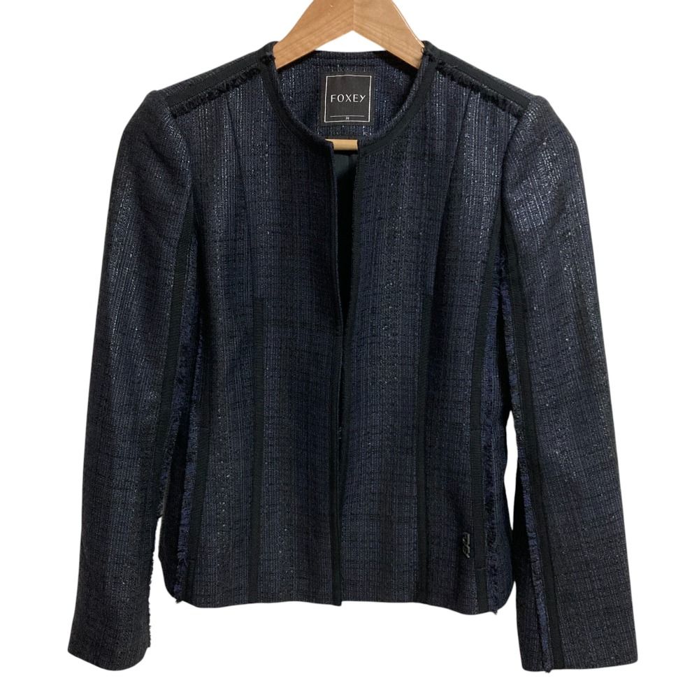 美品 FOXEY フォクシー ツイード ノーカラージャケット 27954