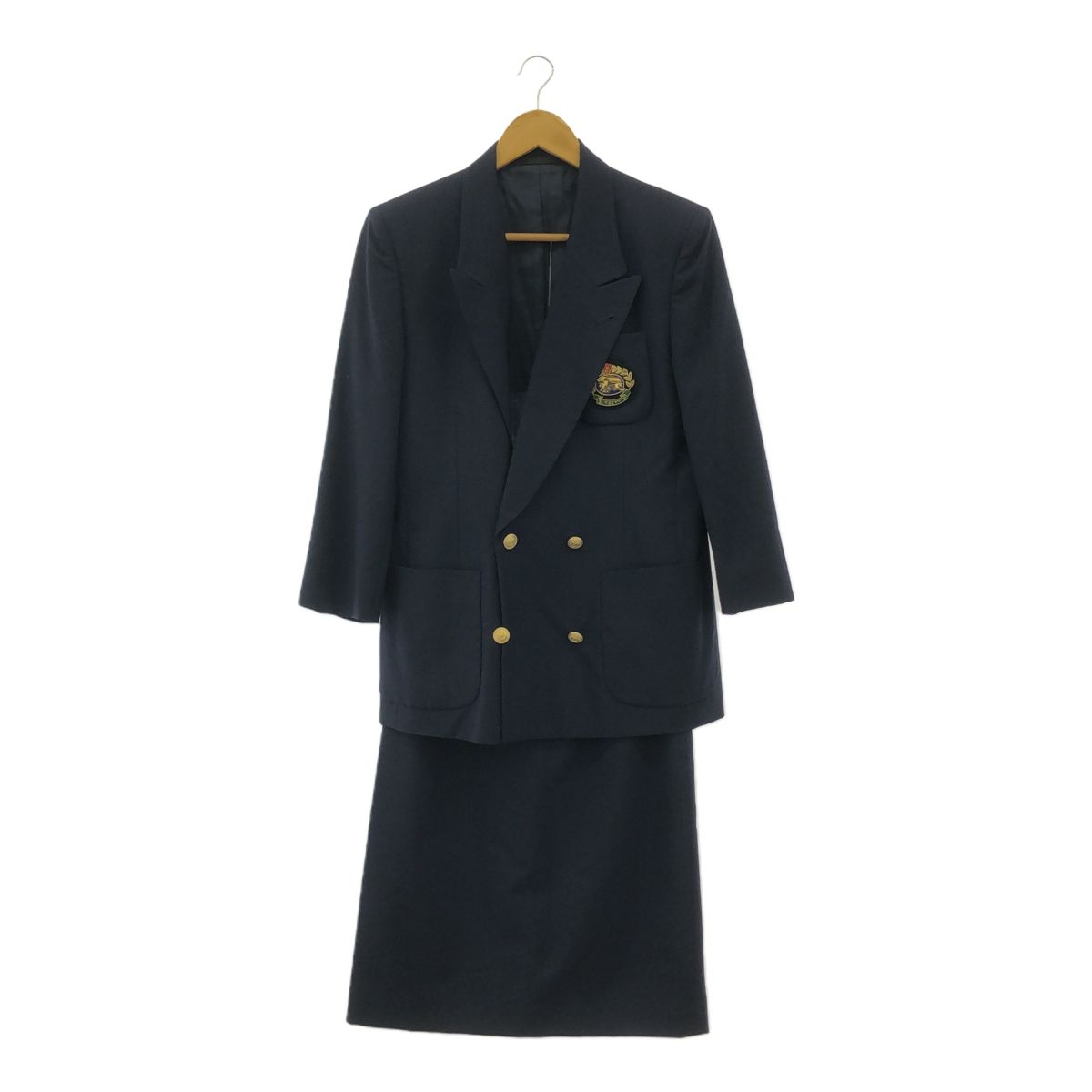 BURBERRY S バーバリーズ 金ボタン 紺ブレ セットアップ ジャケット スカート ネイビー ウール 7AR Sサイズ レディース