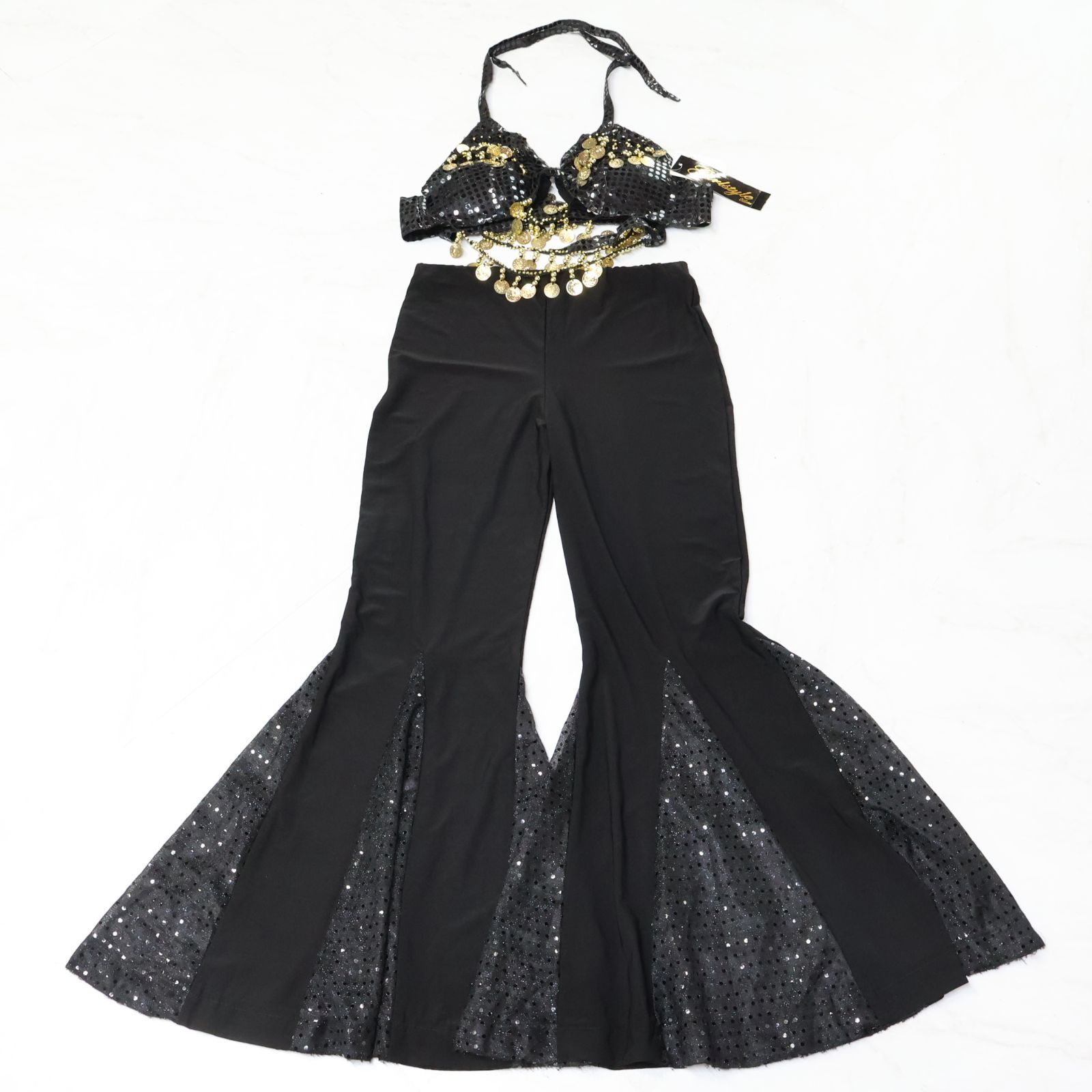 ベリーダンス用衣装】ブラック レッスン着 真っ黒 レース生地 トップス