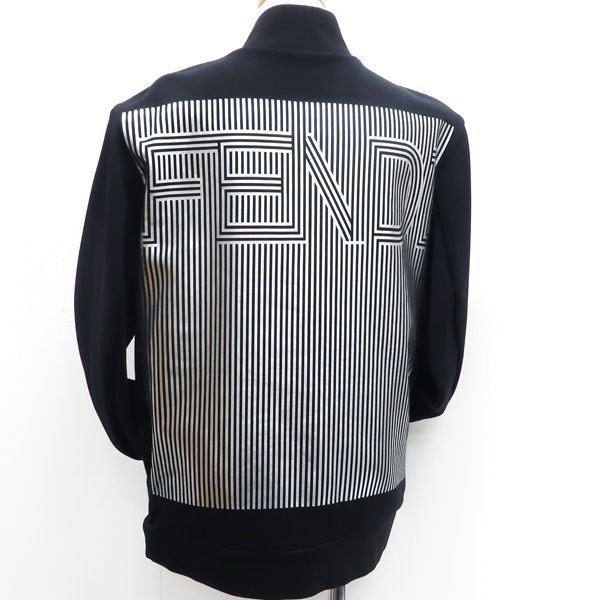 FENDI スタジャン ボンバージャケット コットン 黒 #38 ストライプ 