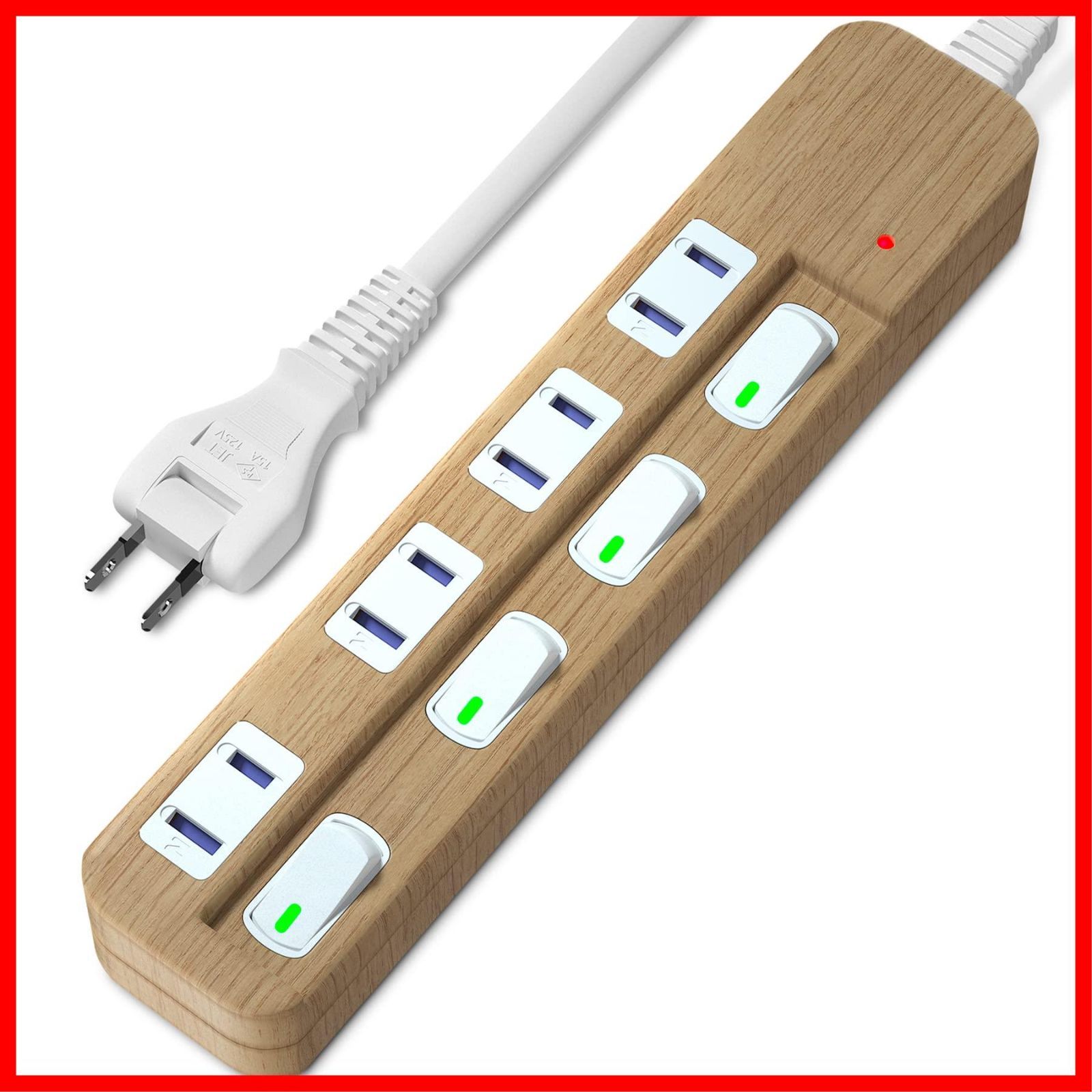 SAYBOUR 延長コード 木目調 電源タップ 雷ガード 個別スイッチ 節電タップ おしゃれ省エネ ACコンセント 4個口LED PSE認証済 (3m)