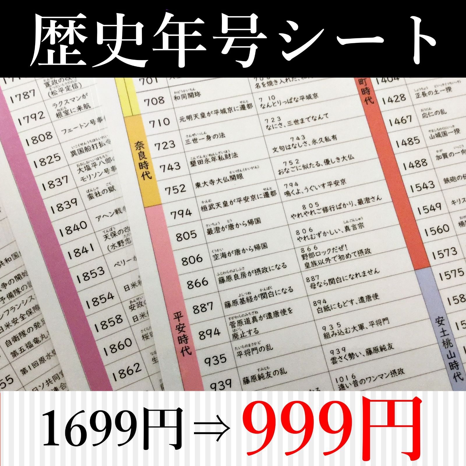 中学受験・高校受験 歴史年号 3枚シート サピックス 予習シリーズ 