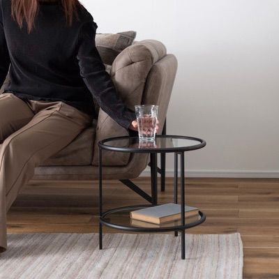 北欧レトロ ガラスセンターテーブル 楕円形 カフェテーブル コーヒー