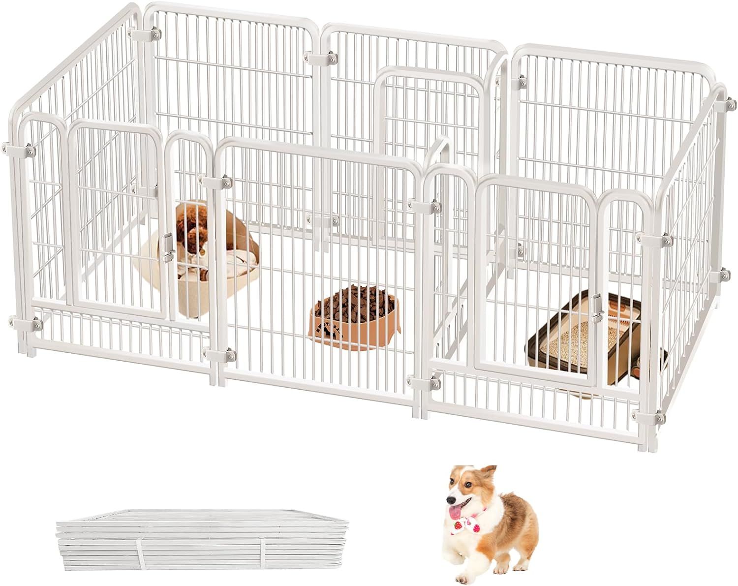 Areden ペットサークル ペットフェンス 犬 サークルケージ ドア付き 3つのドア 折りたたみ 栅 組立簡単 レイアウト自由 複数連結 トイレトレーニング 脱走防止 自立 ケージ 犬用 小型犬 中型犬 大型犬 超大型犬用 屋内外兼用