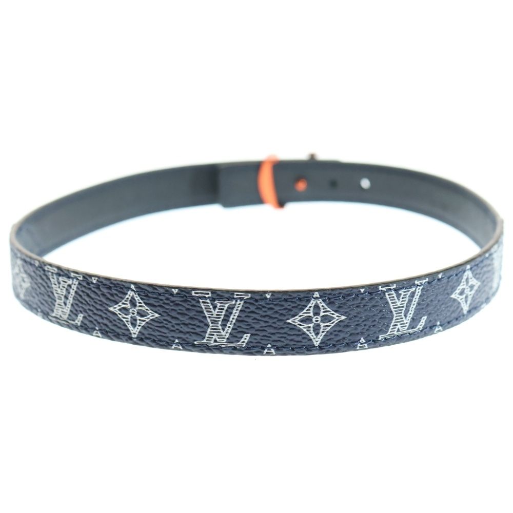 LOUIS VUITTON ルイヴィトン モノグラム インクキャンバス チョーカー ネックレス ネイビー PVC オレンジ金具 19
