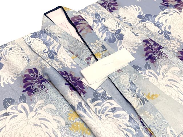 七五三 3歳 着物 女の子 身上げ 肩揚げ加工済み 襦袢付き 三つ身の着物 単品 青灰系 白菊 TY3K-11tan