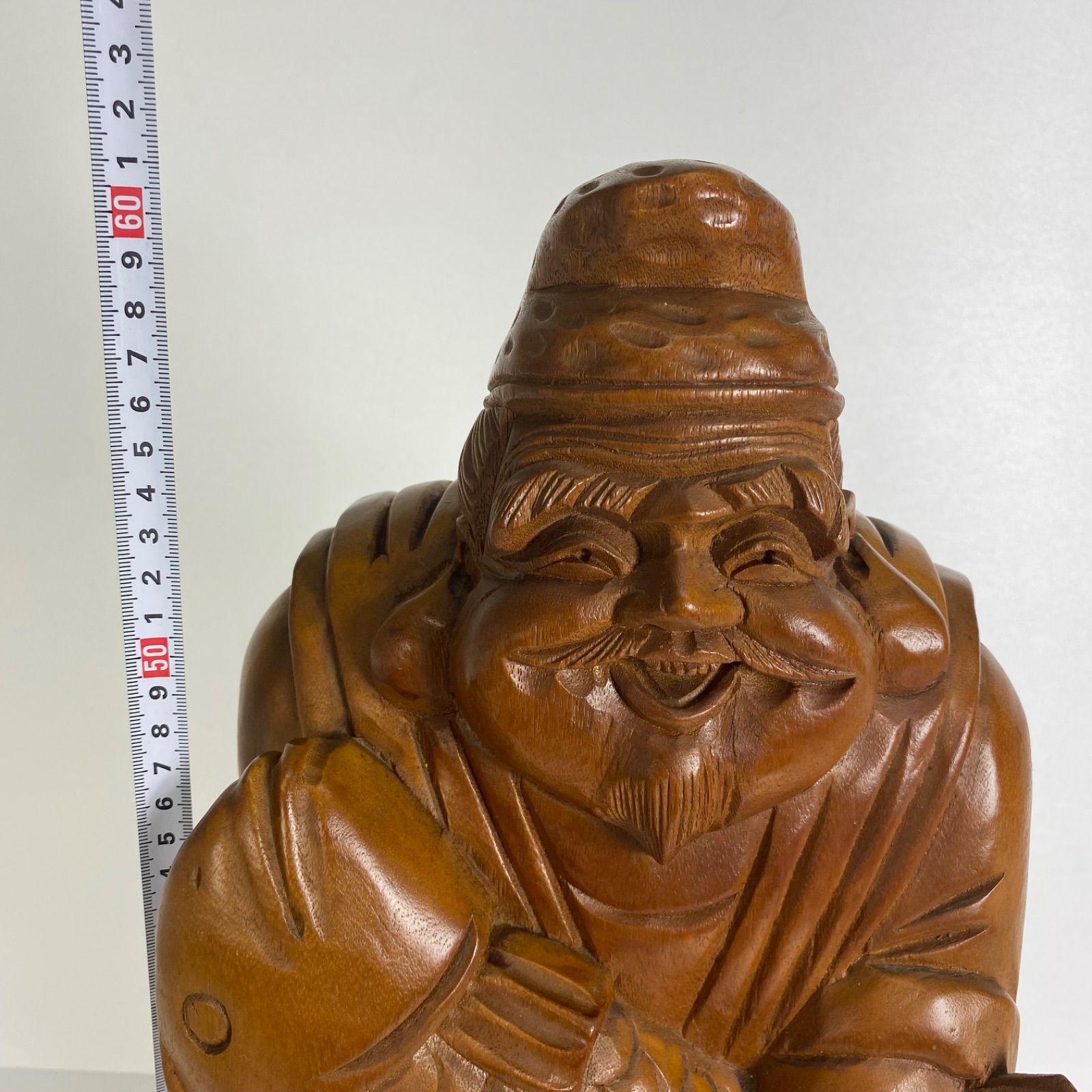 木彫 恵比寿像 玉山作高さ61cm 鯛持ち 一刀彫 置物 彫刻 工芸品 縁起物
