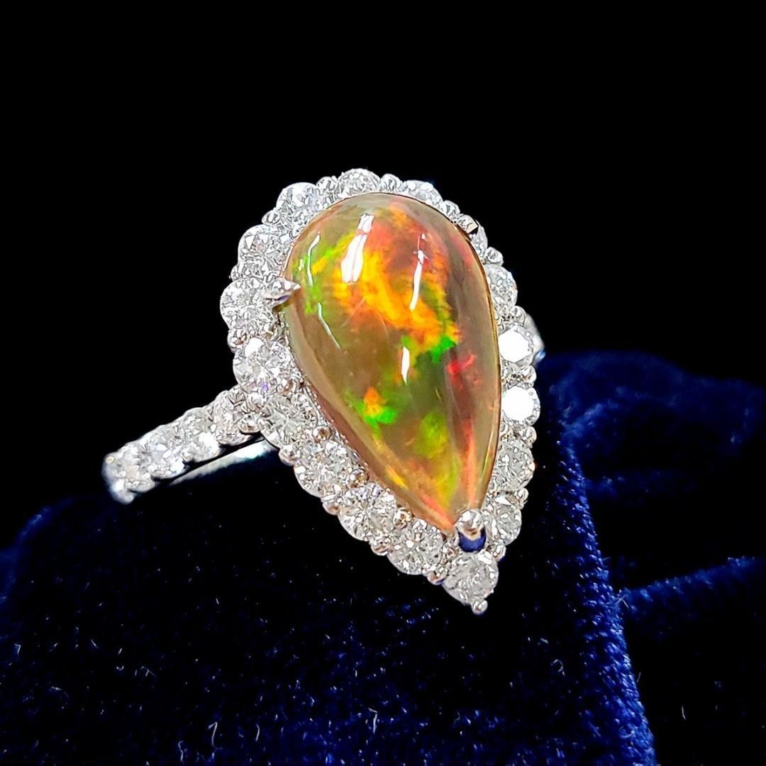 遊色効果！ 最高級2ct オパール 1.15ct ダイヤ プラチナ リング 遊色効果！ 最高級2ct オパール 1.15ct ダイヤ プラチナ リング